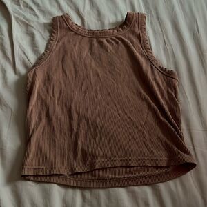 Tan High Neck Crop Top